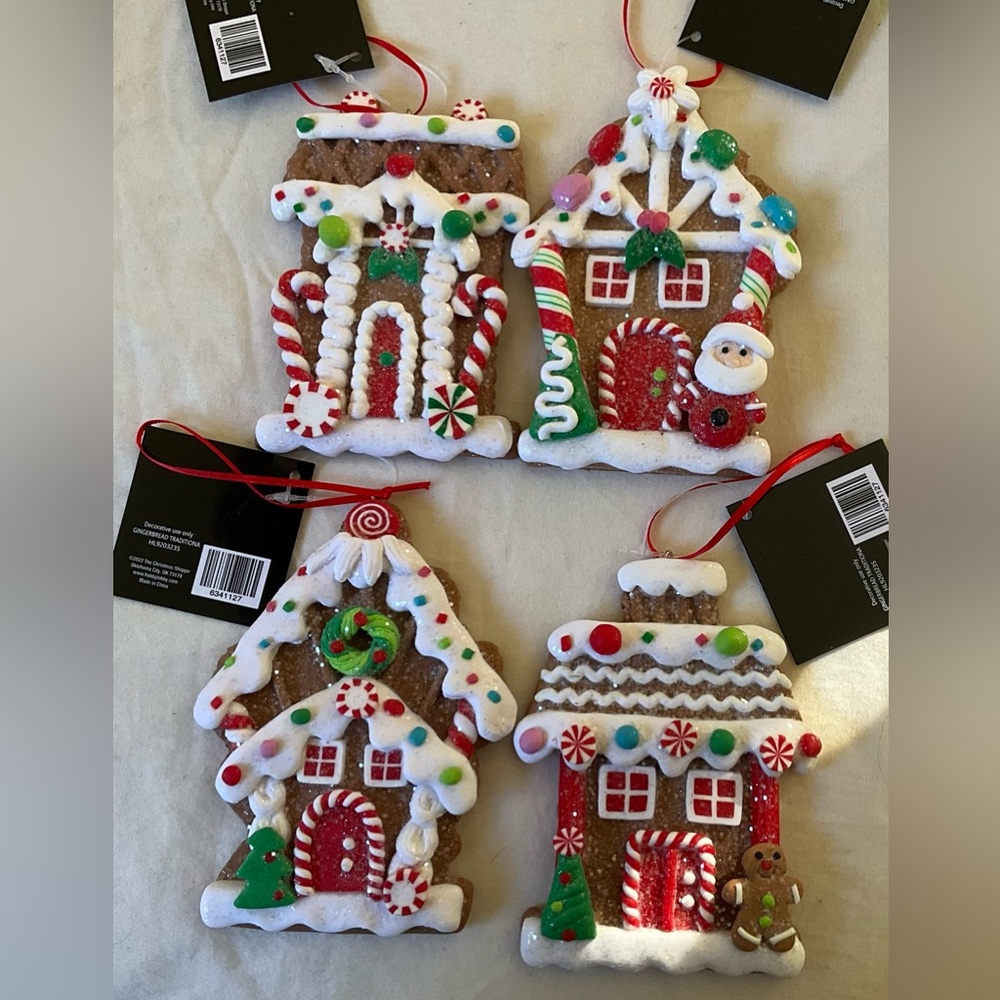 Set of 4 Gingerbread House Ornaments